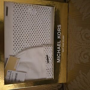 Michael Kors White Hat and Scarf Set